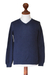 Alpaca blend men's sweater, 'Blue Favorite Memories' - Men's Alpaca Blend V Neck Sweater (image 2d) thumbail