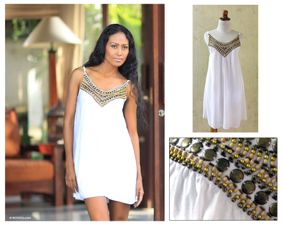 Beaded dress, 'Scintillating in White' - Beaded Dress from Indonesia