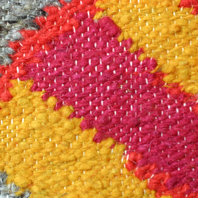 Wool rug, 'Maya Bird at Sunset' - Bird Wool Area Rug from Guatemala