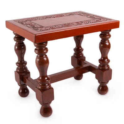 Cedar and leather mini side table, 'Inca' - Hand Crafted Cedar Leather Brown Accent Table