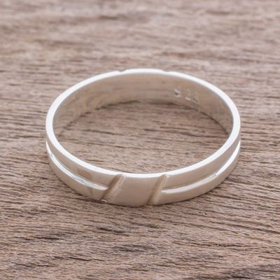 Sterling silver band ring, 'Faith in Life' - Simple Sterling Silver Band Ring Crafted in Guatemala