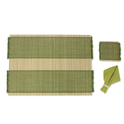 Cotton and bamboo table linens, 'Green Thai Classic' (set for 4) - Artisan Crafted Bamboo and Cotton Table Linens (Set of 4)