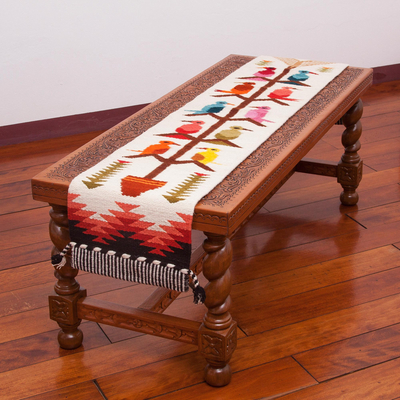 Wool blend table runner, 'Songs of the Countryside' - Handwoven Wool Blend Bird-Themed Table Runner from Peru