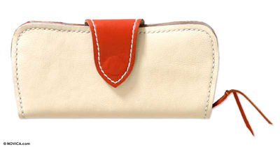 Leather wallet, 'Tangerine Fling' - Women's Leather Wallet from Indonesia