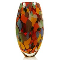 Handblown art glass vase, 'Carnival Colors' - Murano Inspired Handblown Glass Vase