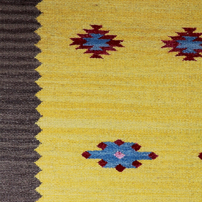 Alfombra de lana dhurrie, (4x6) - Alfombra de lana Dhurrie en amarillo/multi (4x6)