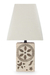 Ceramic table lamp, 'Cosmos II' - Handmade Ceramic Table Lamp with Cotton Shade