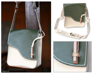 Leather shoulder bag, 'Forest Walk' - Modern Leather Shoulder Bag from Indonesia