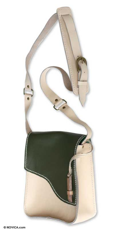Leather shoulder bag, 'Forest Walk' - Modern Leather Shoulder Bag from Indonesia