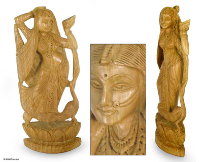 Wood sculpture, 'Inspiring Beauty' - Wood Sculpture of Hindu Dancer