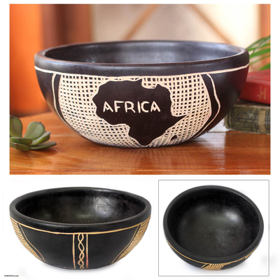 Wood decorative bowl, 'African Beauty' - Wood decorative bowl