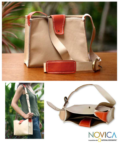 Leather shoulder bag, 'Tangerine Fling' - Unique Leather Sling Handbag