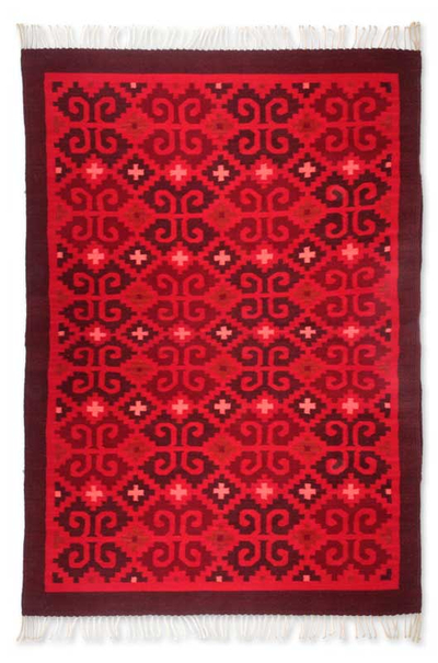 Zapotec wool rug, 'Scarlet Seashells' (4.5x6.5) - Zapotec wool rug (4.5x6.5)