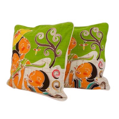 Cotton cushion covers, 'Lanna Ladies' Charm' (pair) - Artisan Crafted Cotton Cushion Covers (Pair)