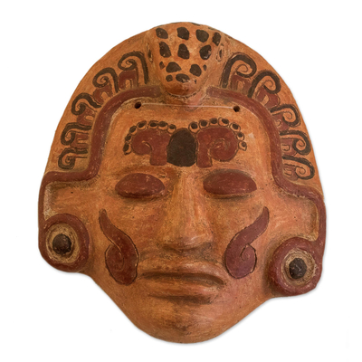 Ceramic mask, 'Maya Crocodile Priest' - Archaeological Ceramic Wall Mask