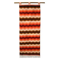 Tapiz de lana, 'Escala de colores' - Motivo en zigzag rojo y marrón Tapiz de pared andino tejido a mano 