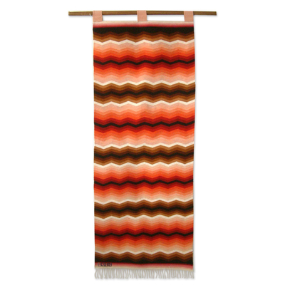 Tapiz de lana, 'Escala de colores' - Tapiz de pared andino tejido a mano con motivo en zigzag rojo y marrón 
