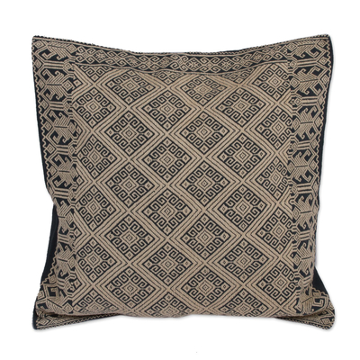 Cotton cushion cover, 'Highlands Elegance' - Mexican 100% Cotton Cushion Cover in Dark Green and Beige