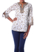 Cotton tunic, 'Floral Garden' - White Cotton Tunic with Floral Block Print and Beading (image 2a) thumbail