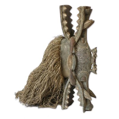 Wood sculpture, 'Two Face Kanaga Dragon' - Hand Carved Wood Sculpture