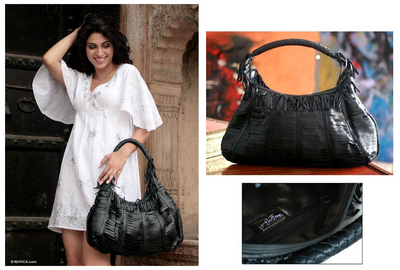 Leather handbag, 'Frontier Chic' - Fringed Black Leather Handbag
