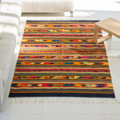 Zapotec wool rug, 'Color Celebration' (5.5x8.5) - Mexican Zapotec Wool Area Rug (5.5x8.5)