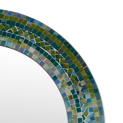 Glass mosaic wall mirror, 'Forest Charm' - Indian Handcrafted Glass Mosaic Wall Mirror
