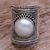 Cultured pearl cocktail ring, 'Glowing Heroine' - Wide Silver and Cultured Mabe Pearl Ring from Bali (image 2b) thumbail