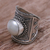 Cultured pearl cocktail ring, 'Glowing Heroine' - Wide Silver and Cultured Mabe Pearl Ring from Bali (image 2c) thumbail