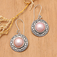 Cultured mabe pearl dangle earrings, 'Floral Orbs in Pink' - Pink Cultured Mabe Pearl Dangle Earrings from Indonesia