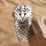 Indonesian Sterling Silver Domed Ring, 'Fleur de Lis'