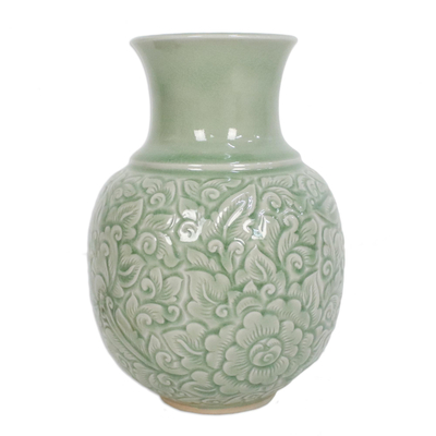 Celadon ceramic vase, 'Jade Landscape' - Celadon Ceramic Vase