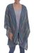 100% Alpaca knit ruana, 'Dream Weaver' - Striped Multi-Color and Turquoise 100% Alpaca Ruana