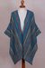 100% Alpaca knit ruana, 'Dream Weaver' - Striped Multi-Color and Turquoise 100% Alpaca Ruana