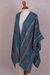 100% Alpaca knit ruana, 'Dream Weaver' - Striped Multi-Color and Turquoise 100% Alpaca Ruana
