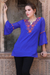 Embroidered tunic, 'Royal Roses' - Blue and Orange Floral Motif Embroidered Tunic from India