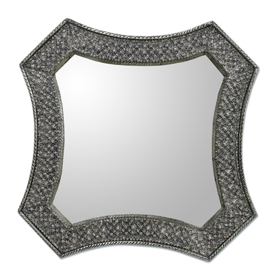 Mirror, 'Stars' - Antique Silver India Repoussé Nickel Over Brass Wall Mirror