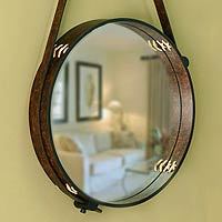 Leather mirror, 'New Moon'