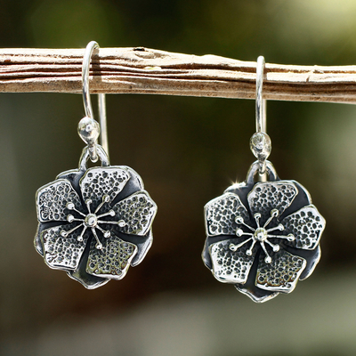 Sterling silver flower earrings, 'Mexican Azalea' - Collectible Taxco Silver Floral Earrings