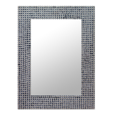 Mirror, 'Silver Staccato' - Metal Stud Mosaic Wall Mirror from India
