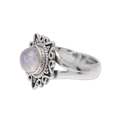 Rainbow moonstone cocktail ring, 'Shine Through the Mist' - Rainbow Moonstone and Sterling Silver Star Cocktail Ring