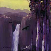 'Torrent' (2007) - Paisaje de cascada andina en tonos morados Pintura al óleo