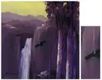 'Torrent' (2007) - Andean Waterfall Landscape in Purple Shades Oil Painting