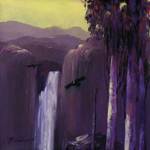 'Torrent' (2007) - Andean Waterfall Landscape in Purple Shades Oil Painting