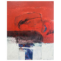 'Energy II' - Pintura acrílica abstracta en rojo y blanco sobre lienzo