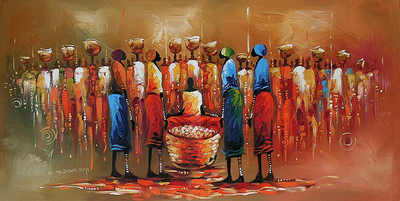'Market Center II' - West African Expressionist Market Painting