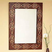 Leather mirror, 'Gordian Knot' (large) - Handmade Leather Mirror (Large)