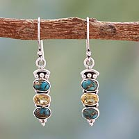 Citrine dangle earrings, 'Sunshine and Sky' - Citrine and Turquoise Earrings