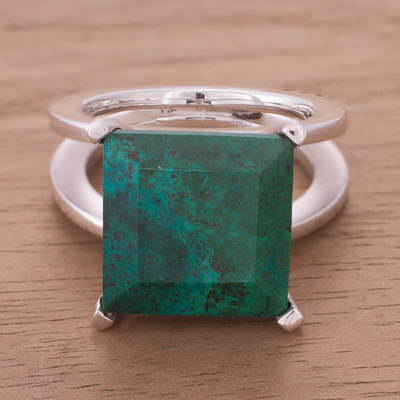Chrysocolla cocktail ring, 'Prairie' - Sterling Silver Cocktail Chrysocolla Ring