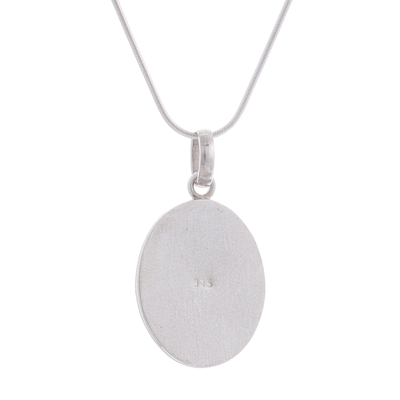 Chrysocolla pendant necklace, 'Lovely Lagoon' - Oval Chrysocolla Set in Sterling Silver Pendant Necklace
